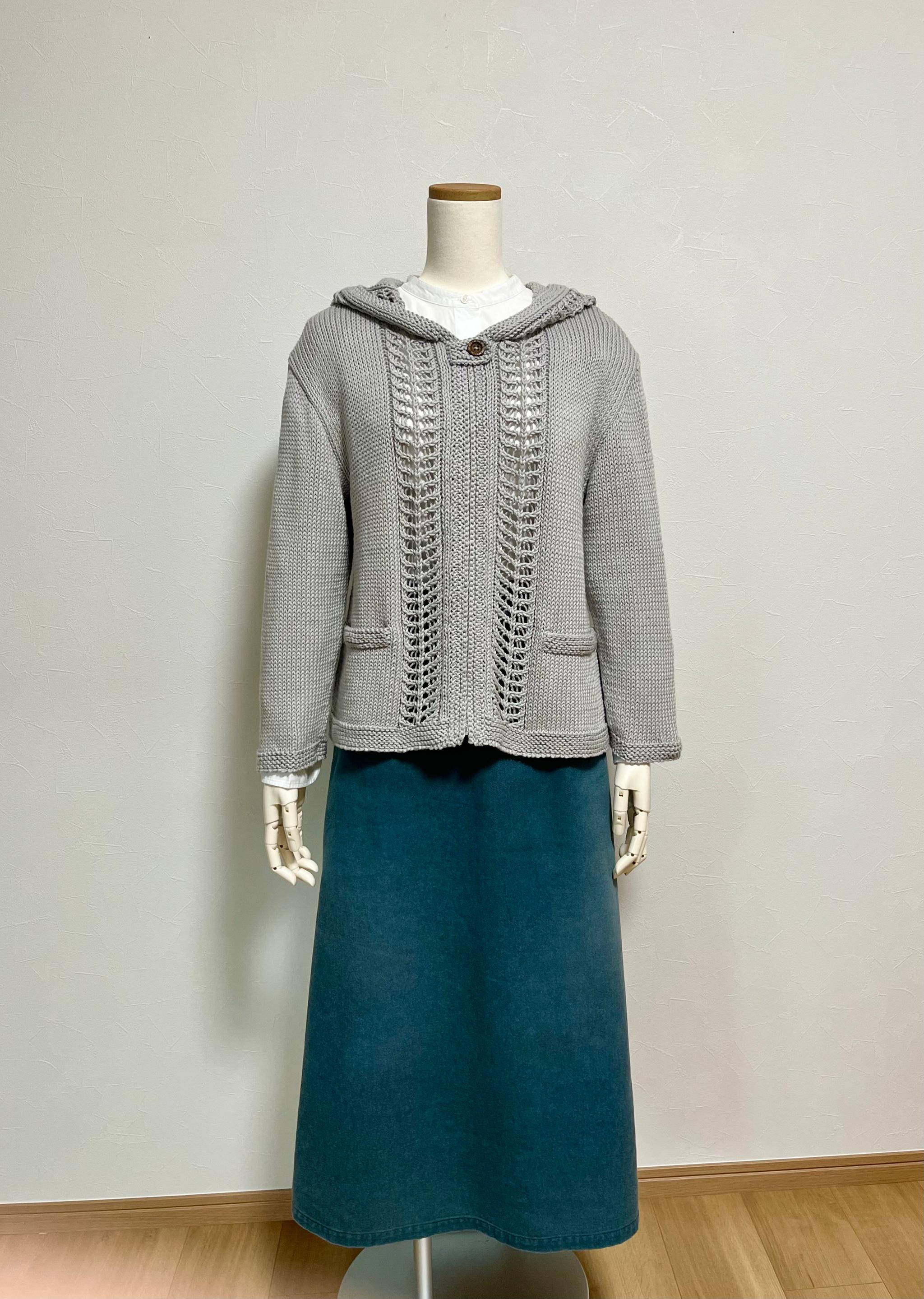 コットン透かし編みパーカー（グレー） | 4枚目