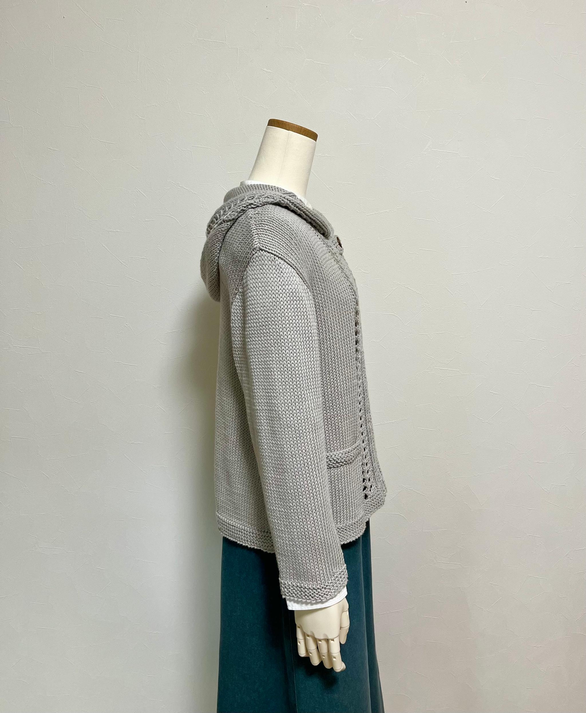 コットン透かし編みパーカー（グレー） | 2枚目