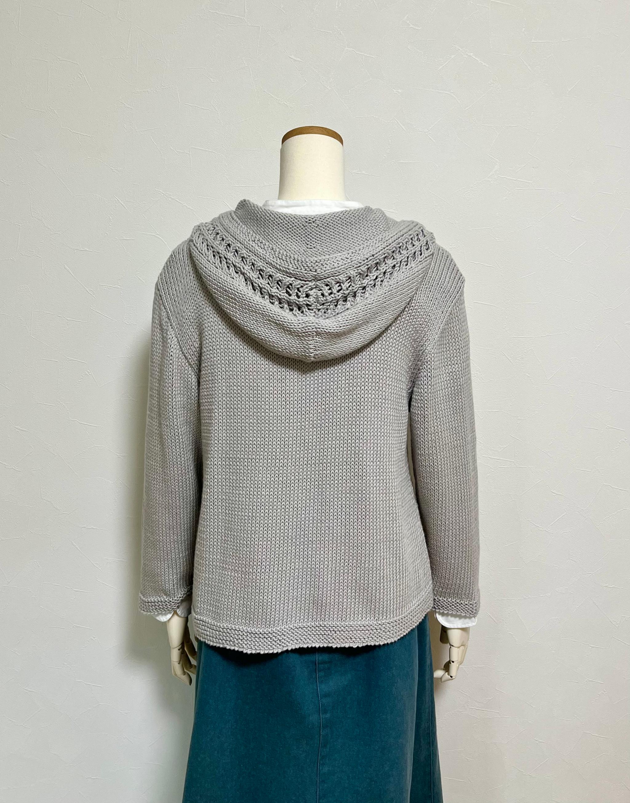 コットン透かし編みパーカー（グレー） | 3枚目