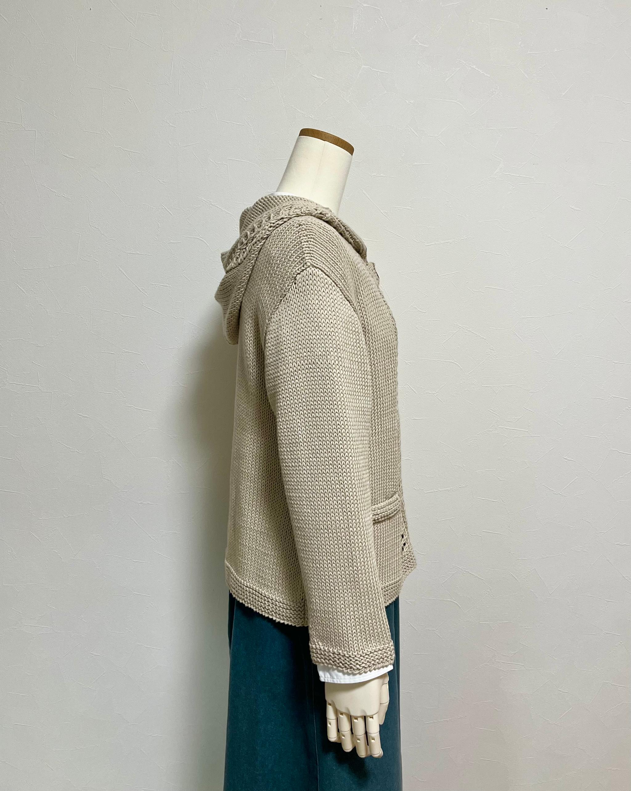 コットン透かし編みパーカー（ベージュ） | 2枚目