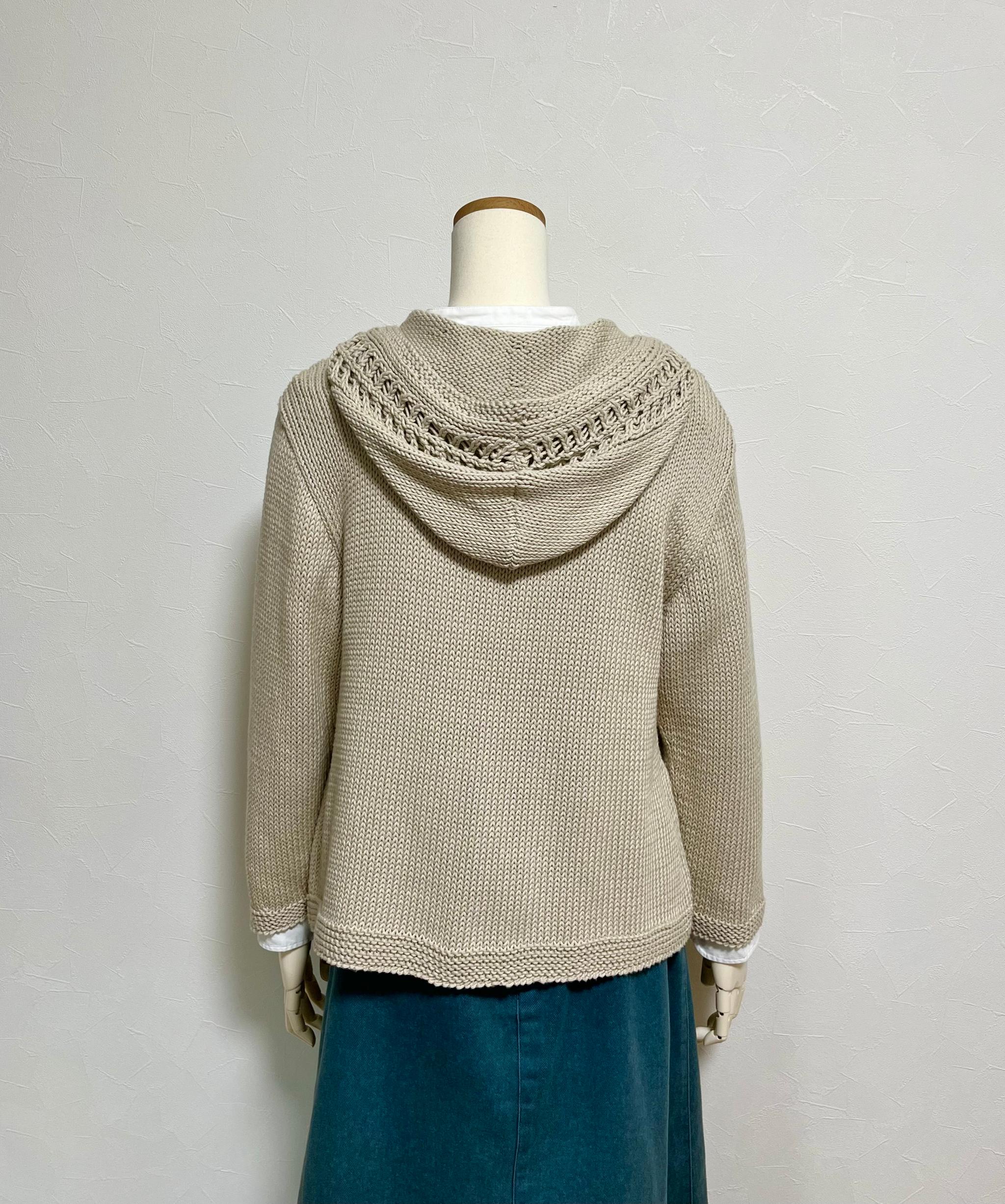 コットン透かし編みパーカー（ベージュ） | 3枚目