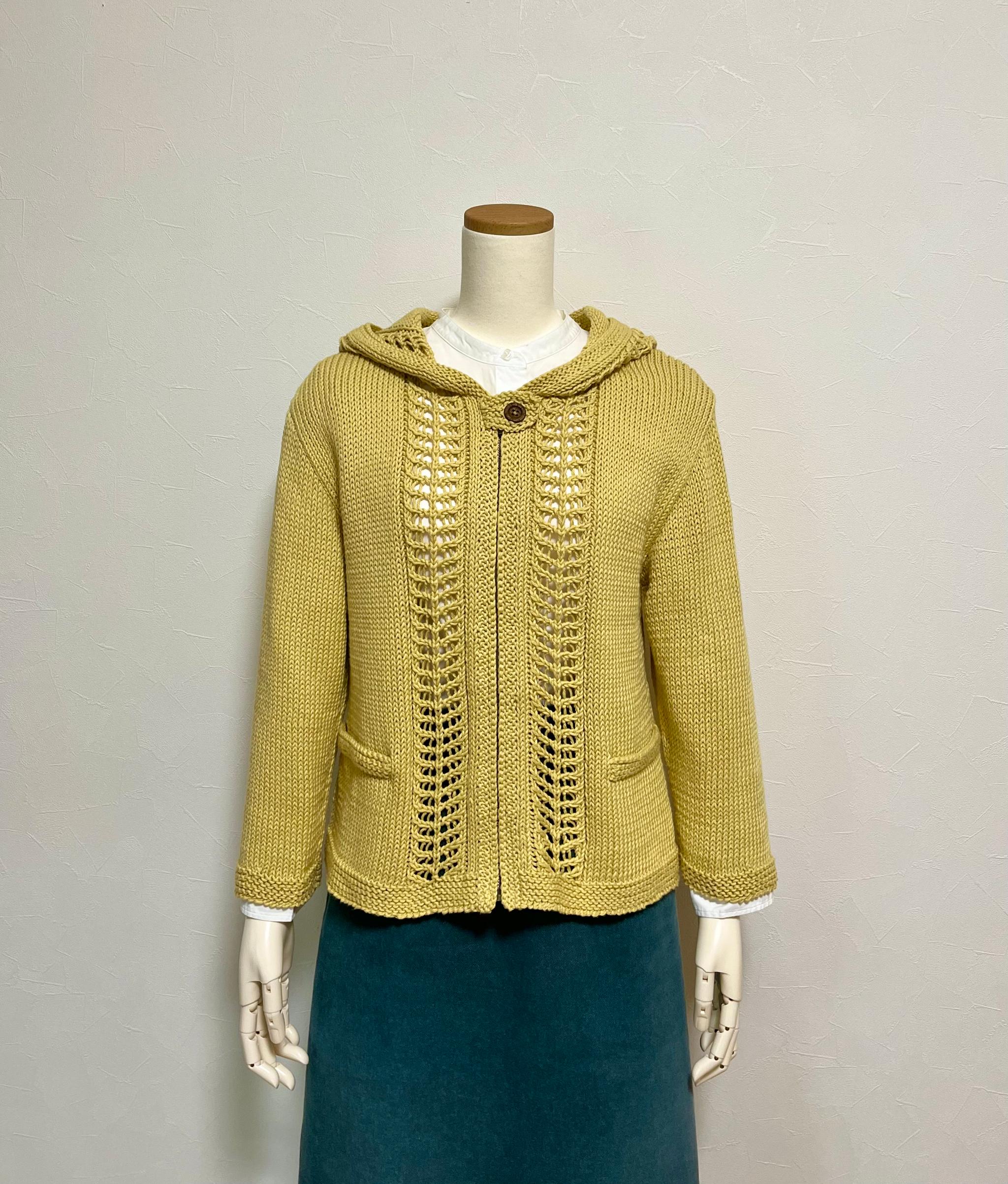 コットン透かし編みパーカー（くすみマスタード）