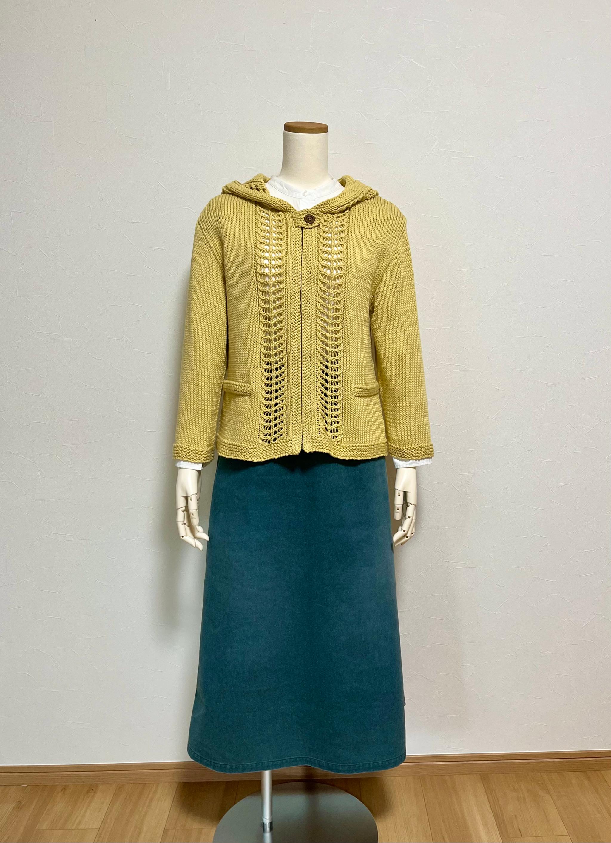 コットン透かし編みパーカー（くすみマスタード） | 4枚目