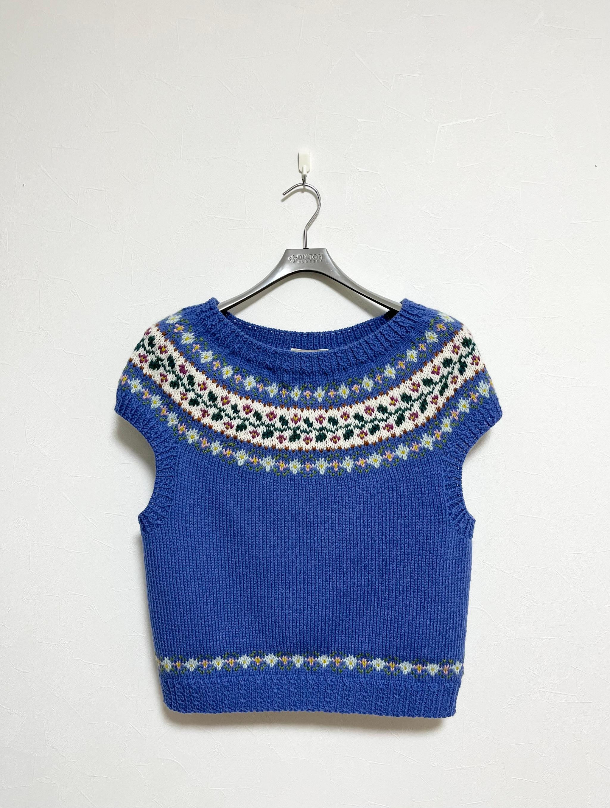 《送料無料》フラワー柄の丸ヨークベスト（ブルー） | 5枚目