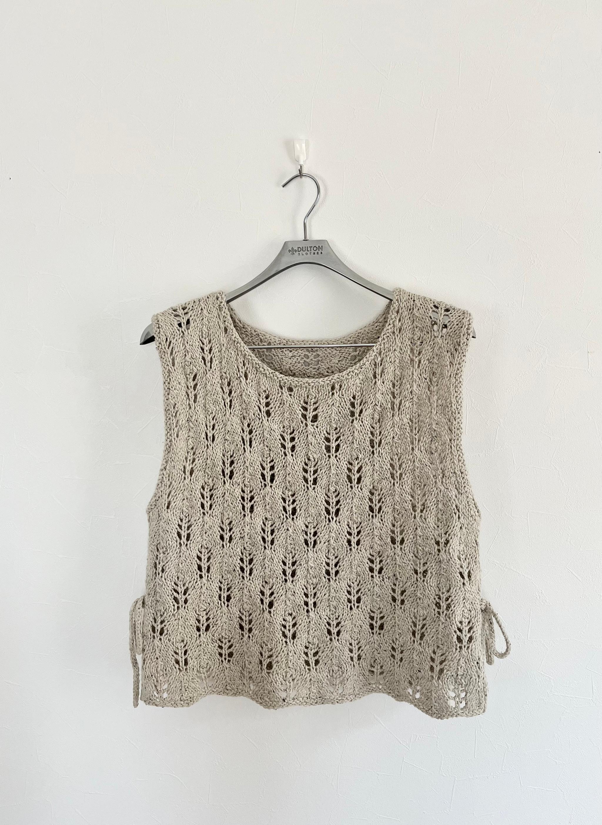 《送料無料》リボン付き透かし編みベスト(グレージュ) | 5枚目