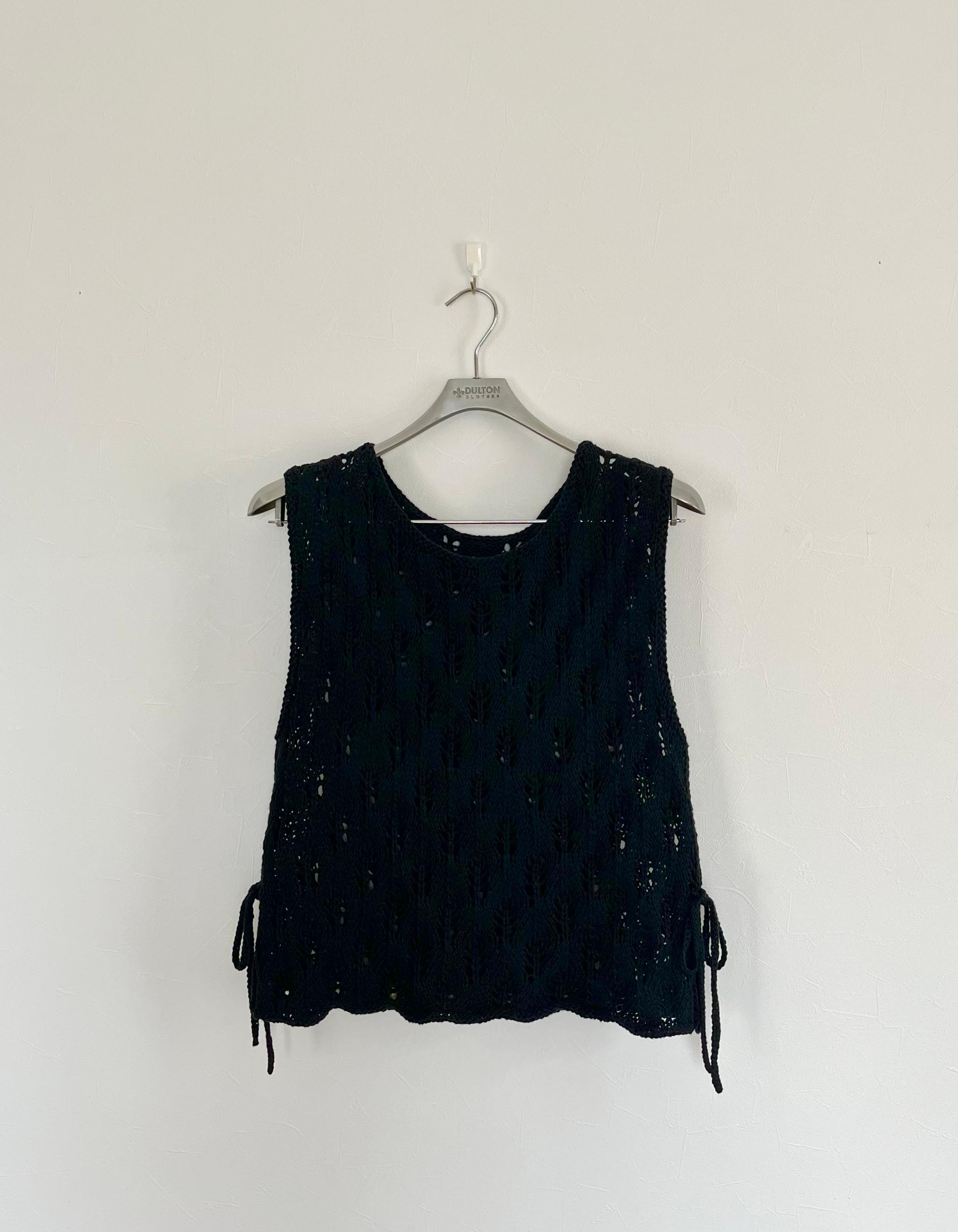 リボン付き透かし編みベスト（ブラック） | 5枚目