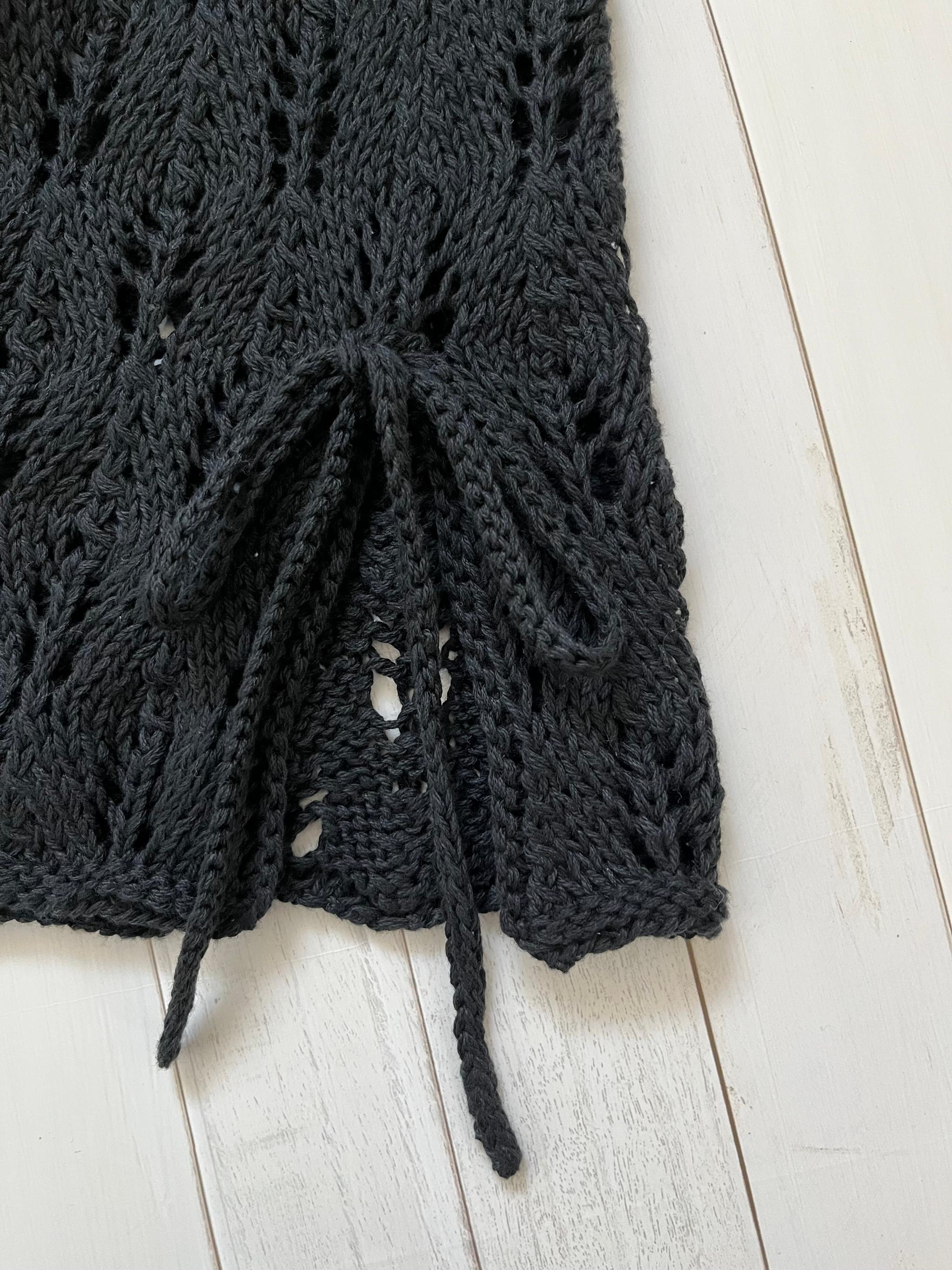 リボン付き透かし編みベスト（ブラック） | 7枚目