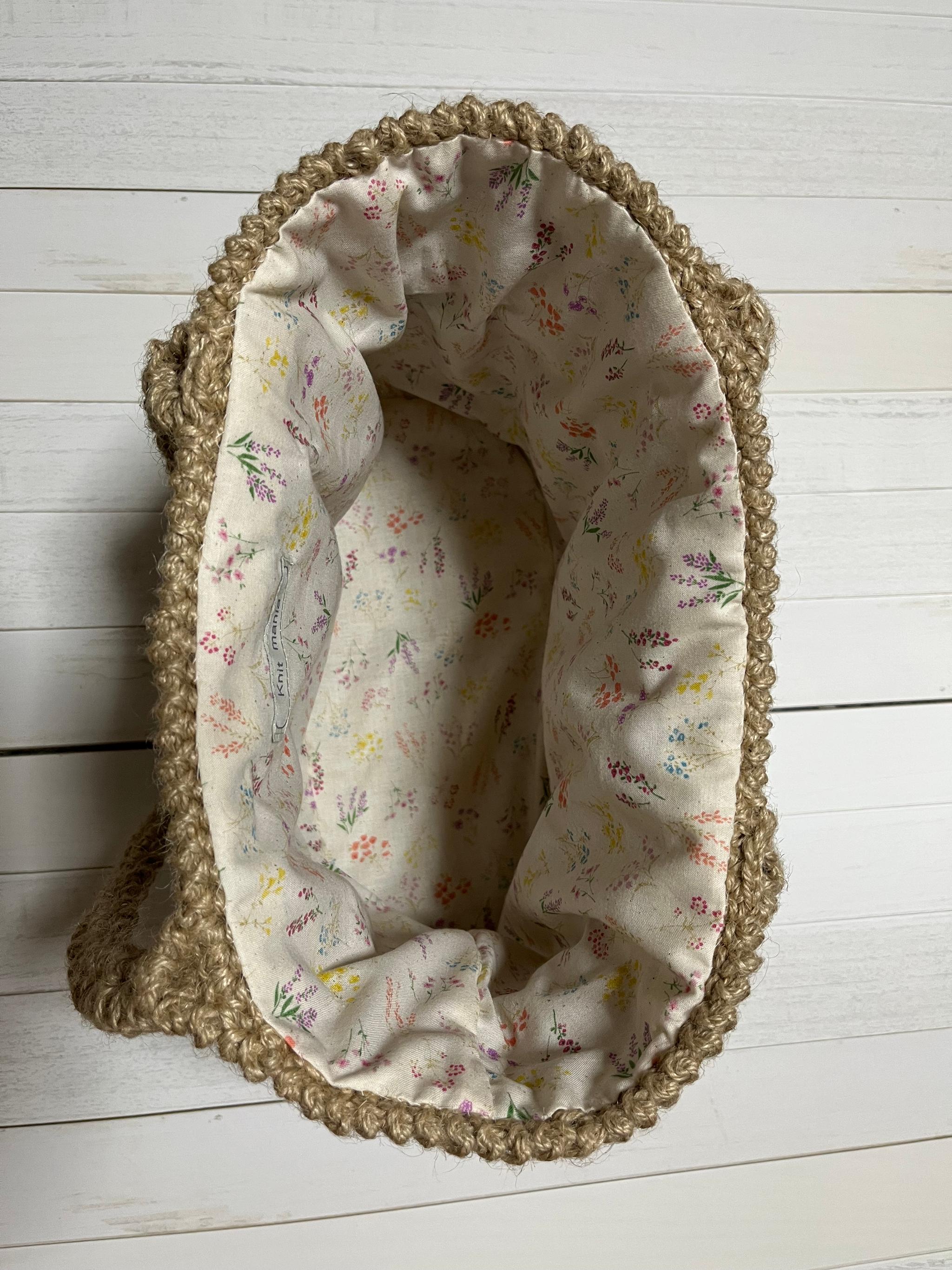 《送料無料》花モチーフを挟んだ麻の細編みバッグ | 4枚目