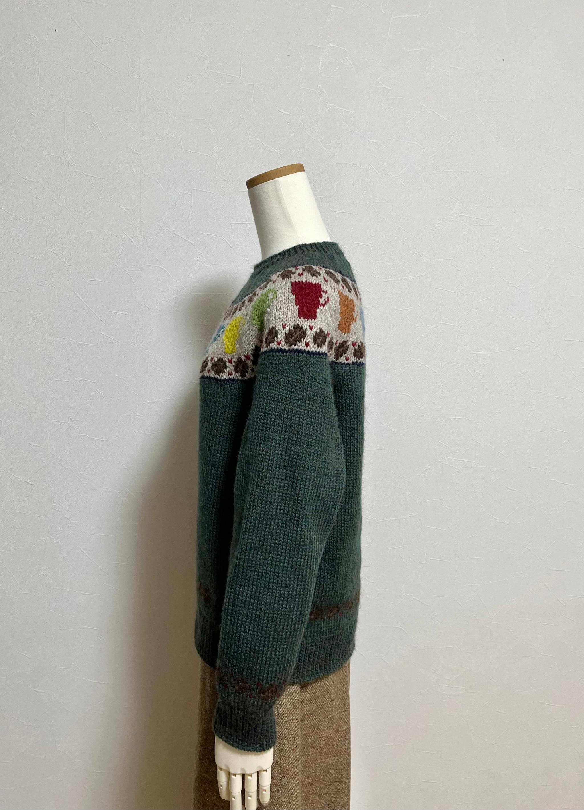 《送料無料》コーヒー豆とマグカップの丸ヨークセーター(レディースM) | 5枚目